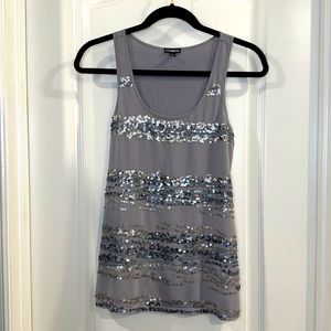 Express Grey tank top with silver sequin stripes Size XS.